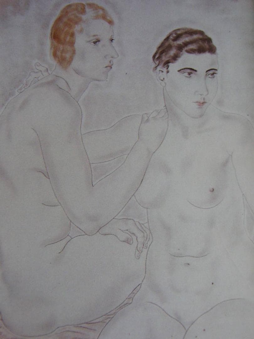 藤田嗣治、「Deux Amies」、希少画集の額装画、人気作品