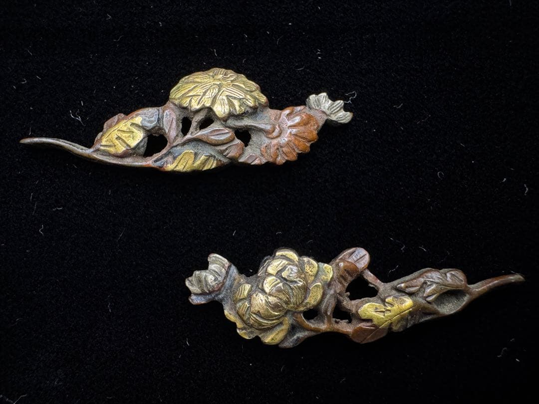 枝菊図 目貫 銅 日本刀 刀装具 骨董 古美術 江戸期