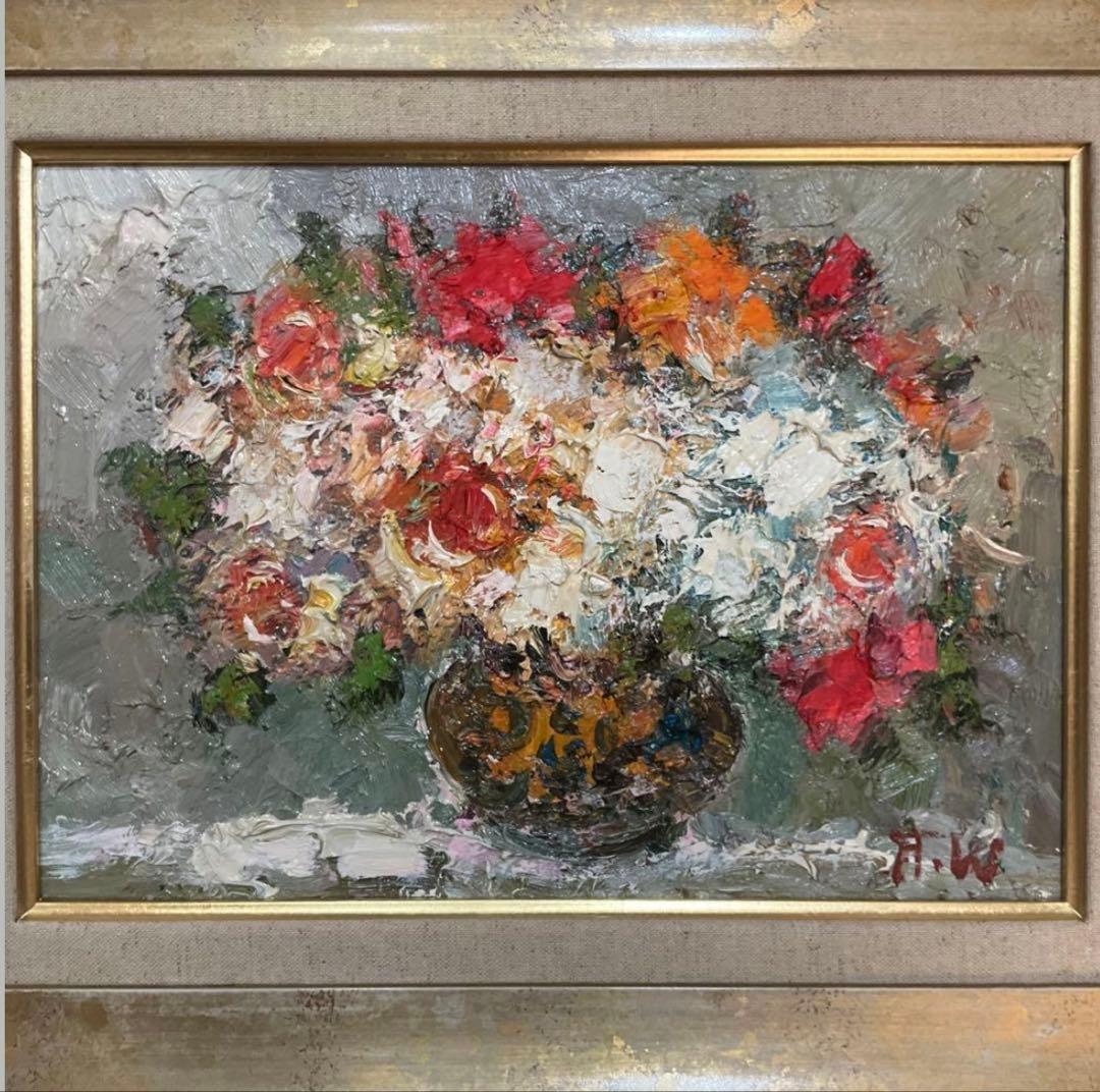 絵画・額縁・油絵・渡部ひでき・薔薇・F4号・美術品・インテリア・雑貨・新品未使用