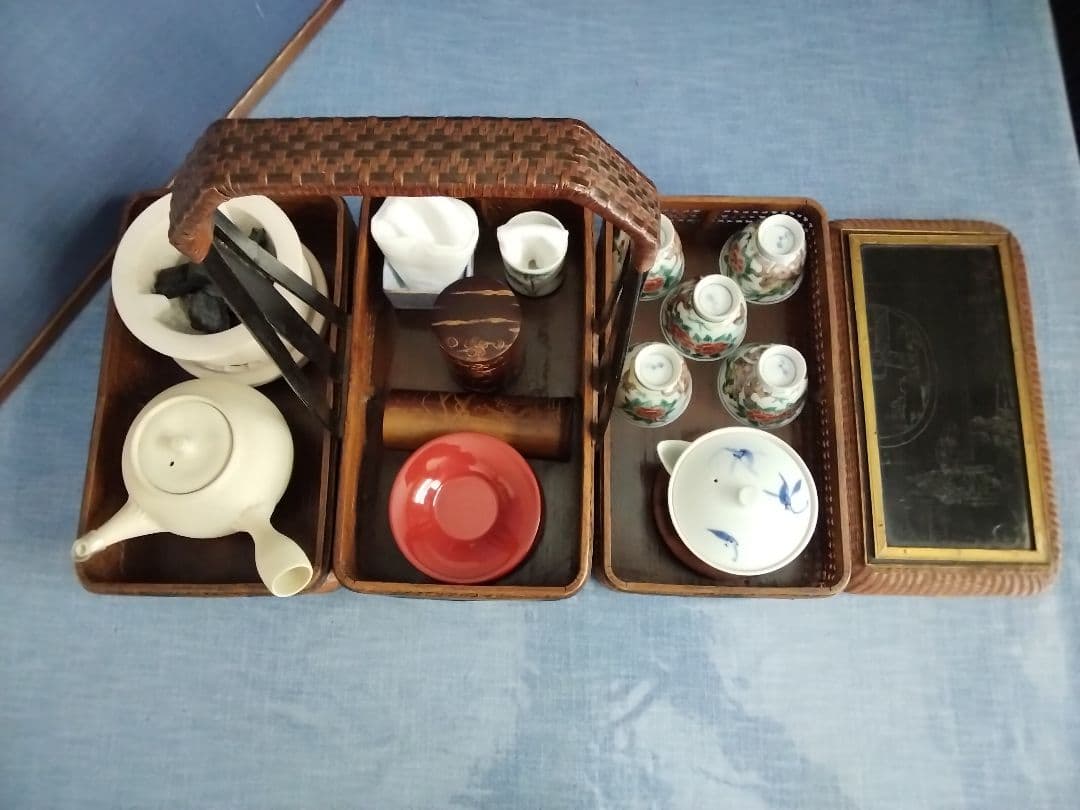 煎茶道具　提藍三段式(ていらん)　竹網込み