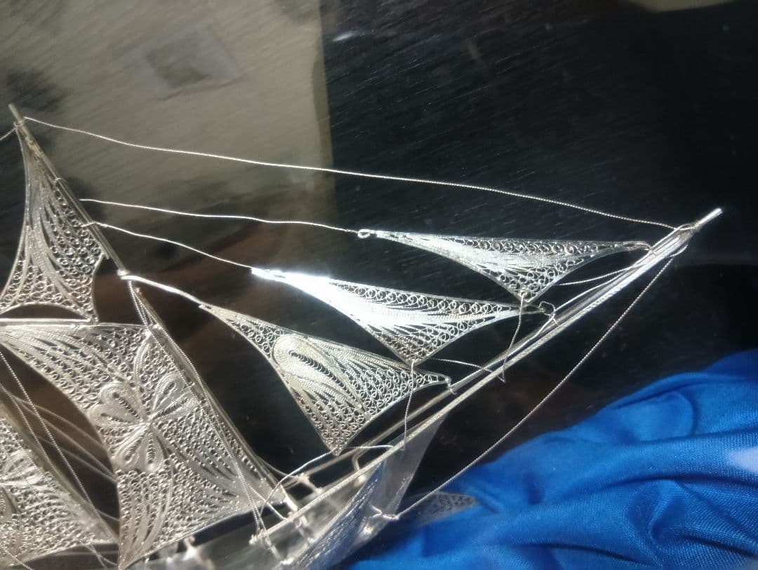 希少　銀製　帆船　透かし彫り　細密細工　sailing ship　sv900