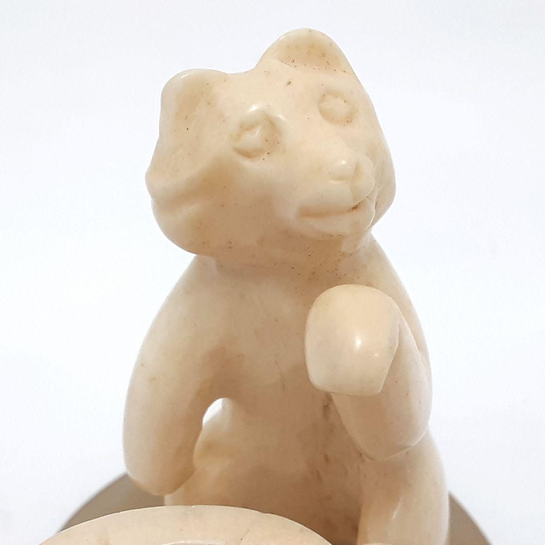 Y1701-2 最高級極上 熊と桶 置物 天然素材 重量85.7g