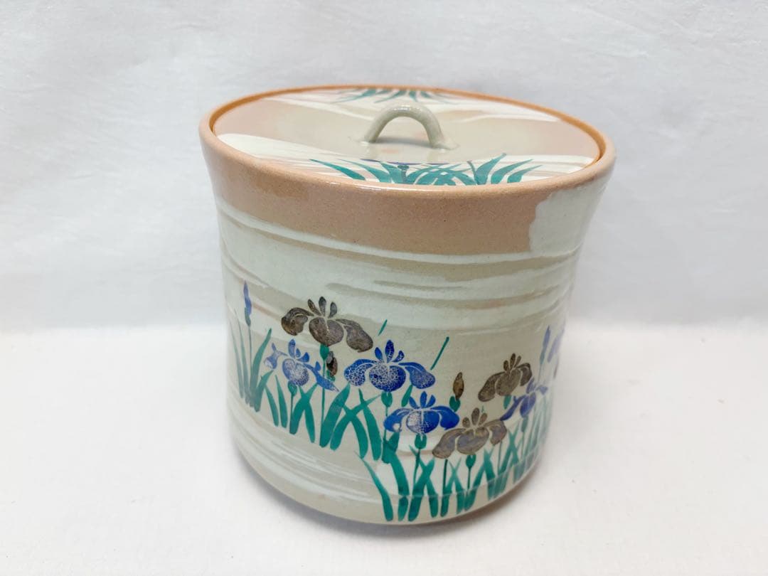 未使用 茶道具 福森阿也作 菖蒲絵 水指 煎茶道具 水屋道具 水差し 陶印 共箱