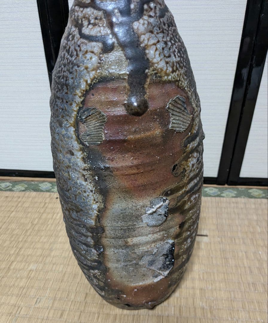 【水漏れあり】今成研二 備前焼 窯変花器 造花用花入 置物 花瓶 インテリア