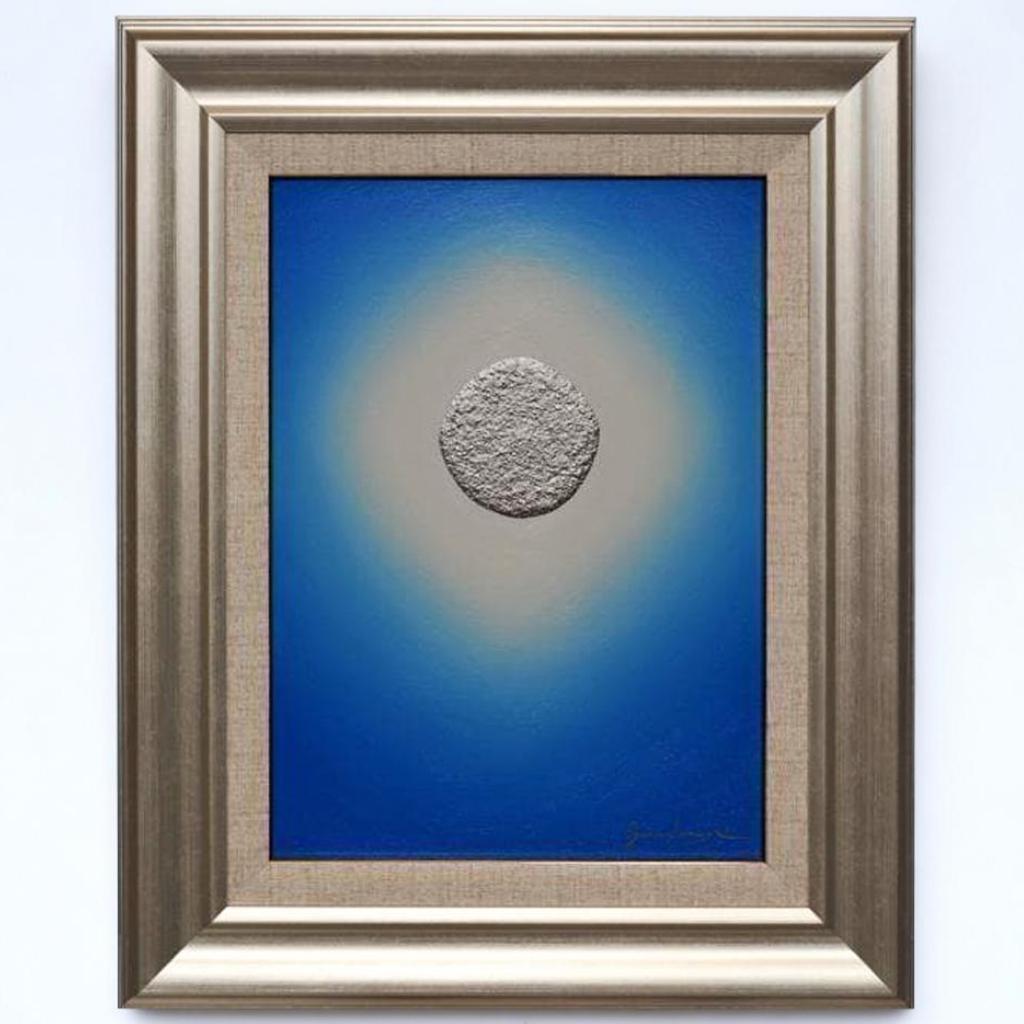 F4額装タテ46.9cm●がんどうあつし絵画油絵青プラチナシルバー銀光冷静沈静