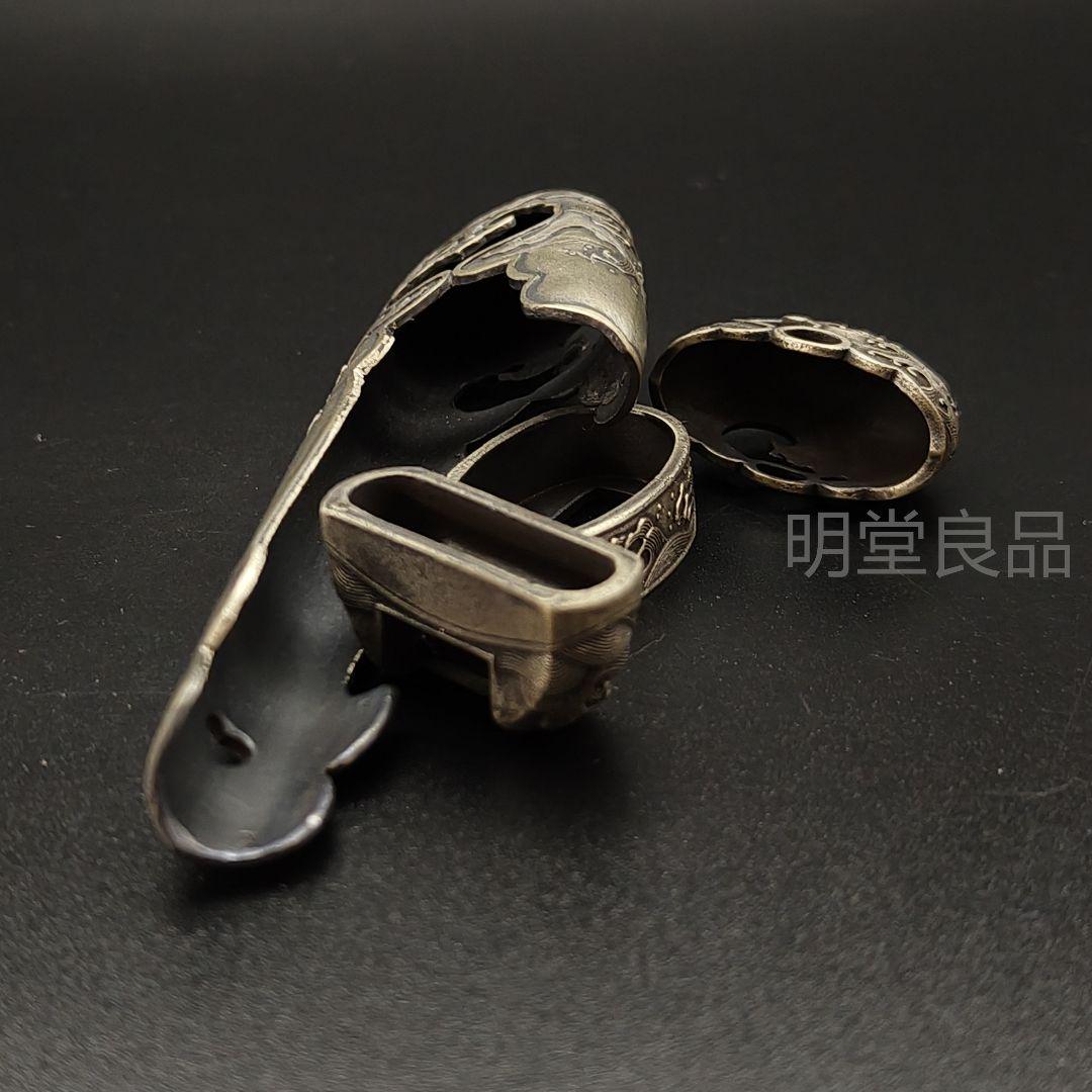 年末セール　柄鞘一式金具　縁頭　栗形　鐺　海波の図　突兵拵　銅製　日本刀装具