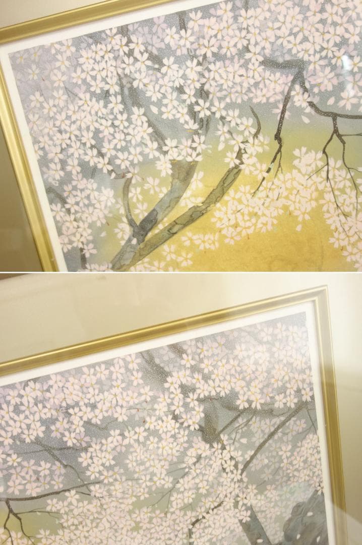 【中古】M▽中島千波 臥龍の桜 リトグラフ 版画 額縁 (39364)
