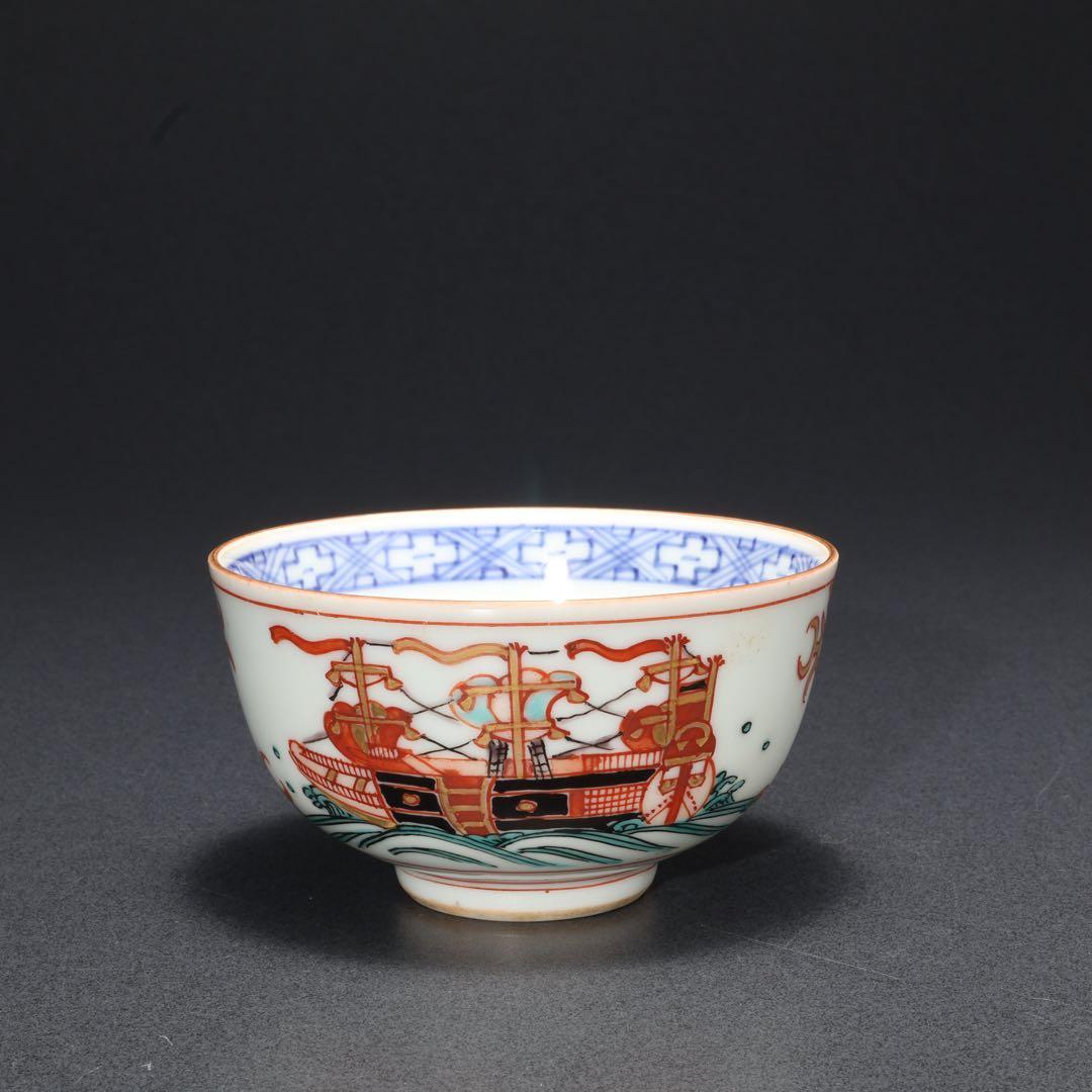 伊万里色絵　南蛮人図　湯呑み10客　骨董　古伊万里　R1666ラ