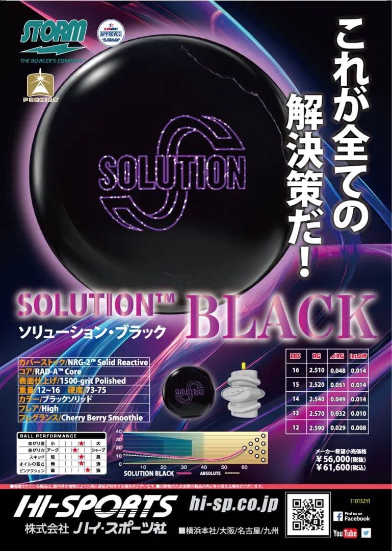 【新品】ソリューションブラック　ボウリングボール 15ポンド