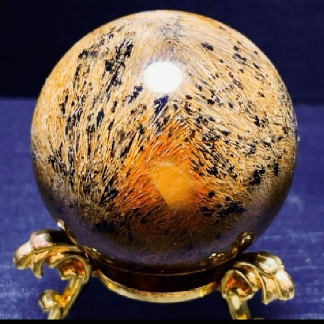 超大玉　65mm ゴールドスモーキールチルクォーツ　金針水晶　パワーストーン