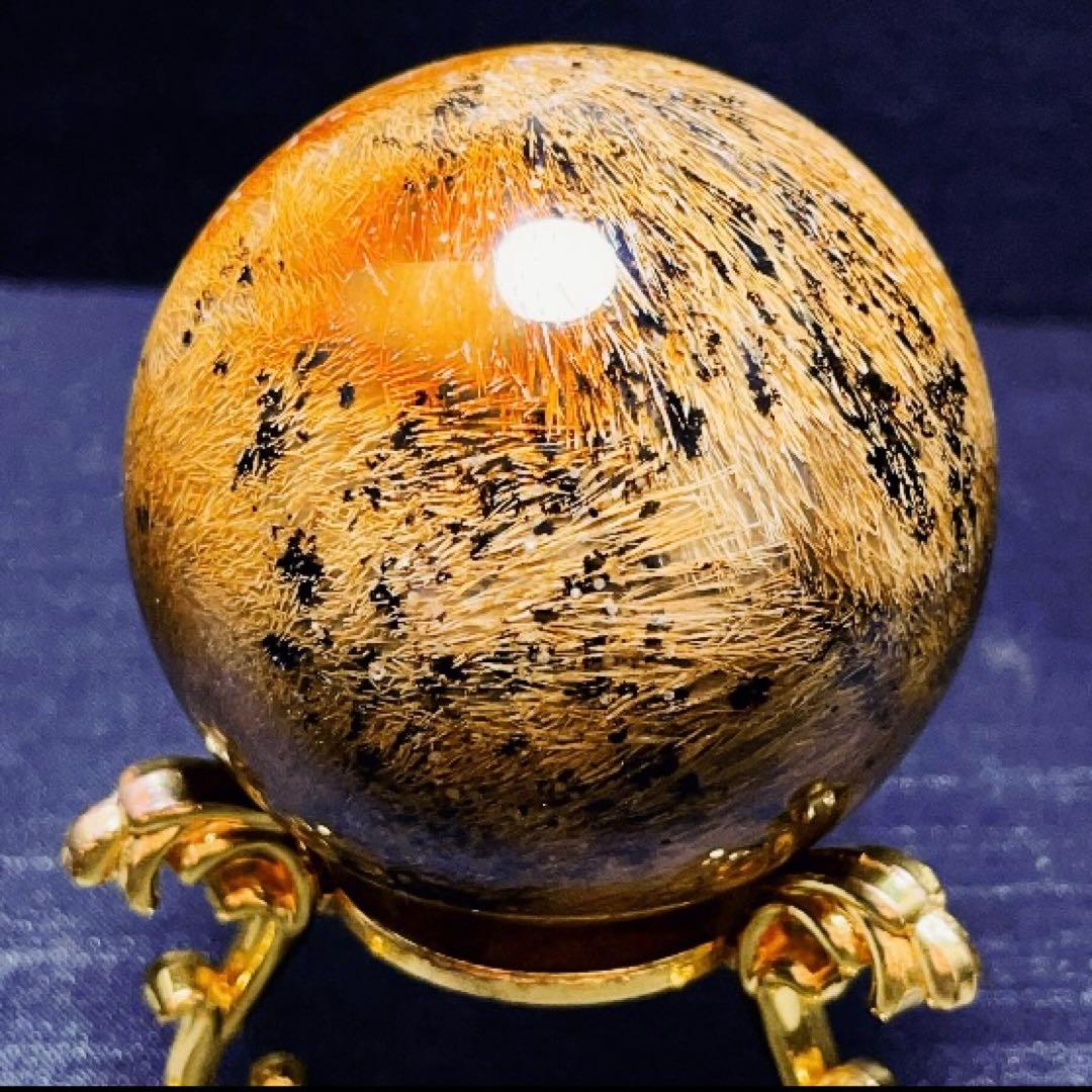 超大玉　65mm ゴールドスモーキールチルクォーツ　金針水晶　パワーストーン