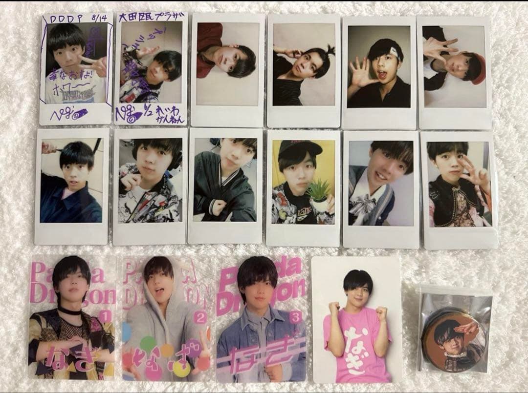 パンダドラゴン なぎ チェキ＆トレカ、缶バッジセット