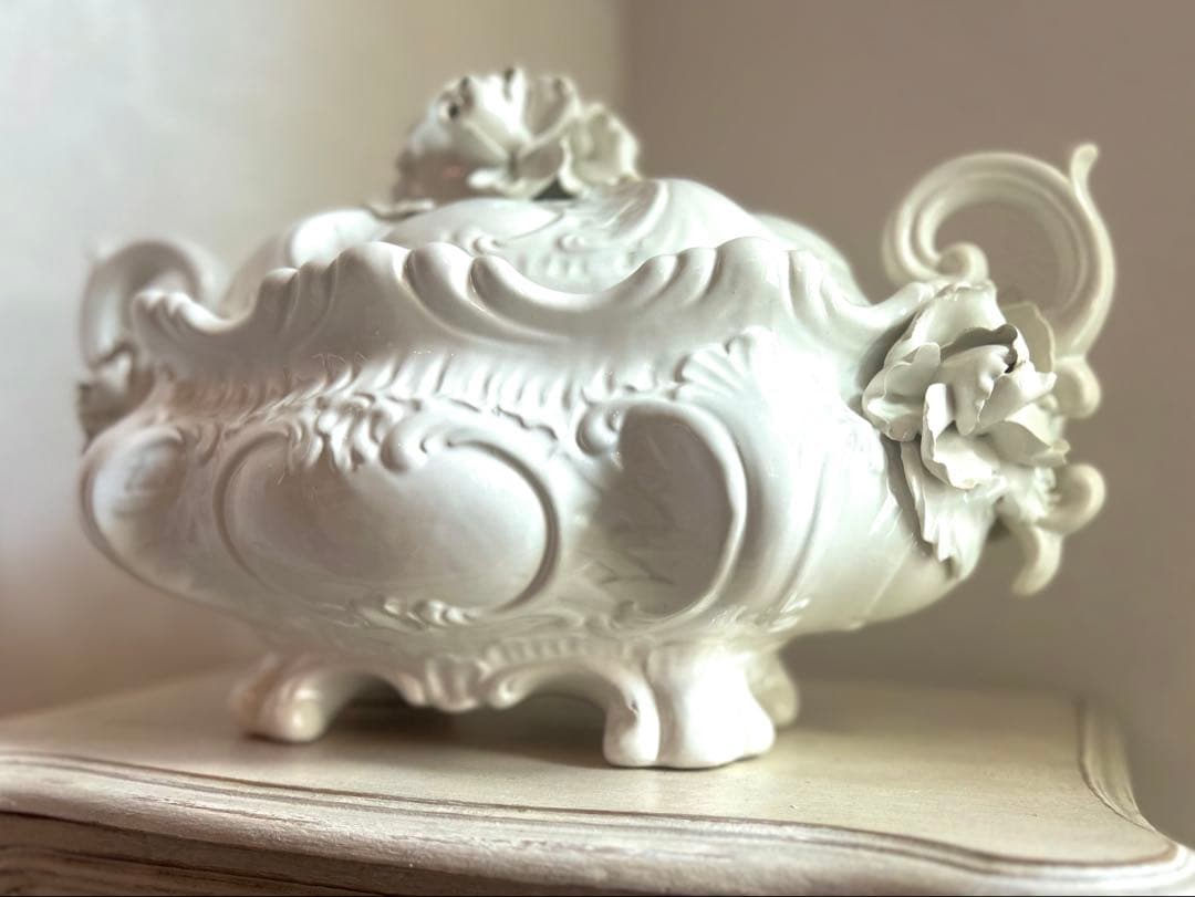 【希少特価】 フランス　アンティーク　ジャルディニエール　陶器製　蓋付き