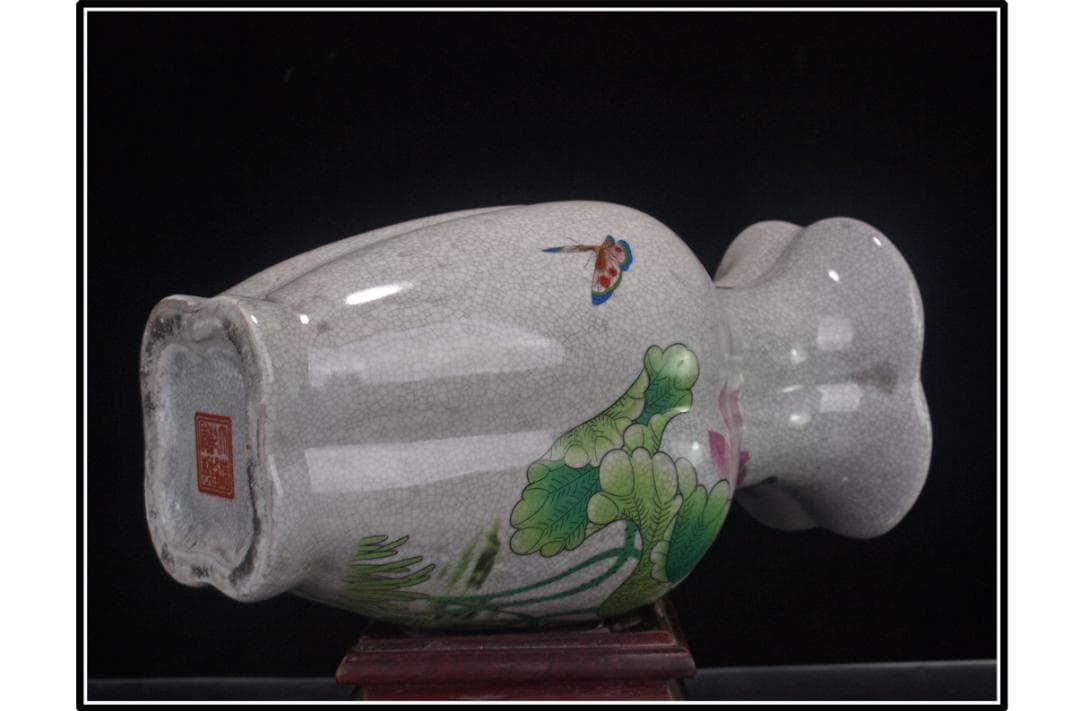 祖父蔵出品　　中国 清時代　在銘手描き花瓶 美術品DE1033A6-3