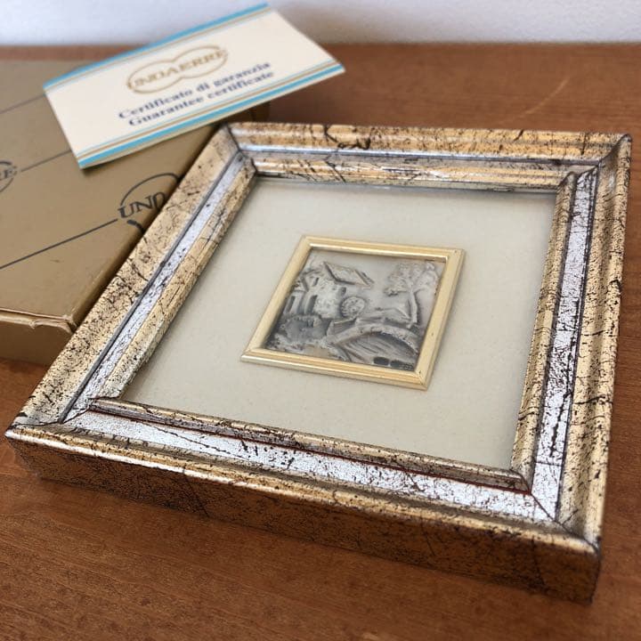 希少　ウノアエレ　純銀　ミニ絵画　銀細工　額　シルバー　イタリア　風景画　壁掛け