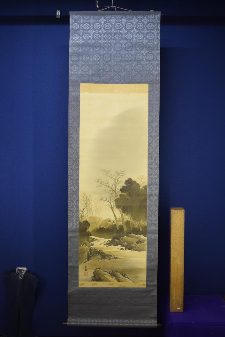 直僊/直?/山水田家図/掛軸☆宝船☆Z-577