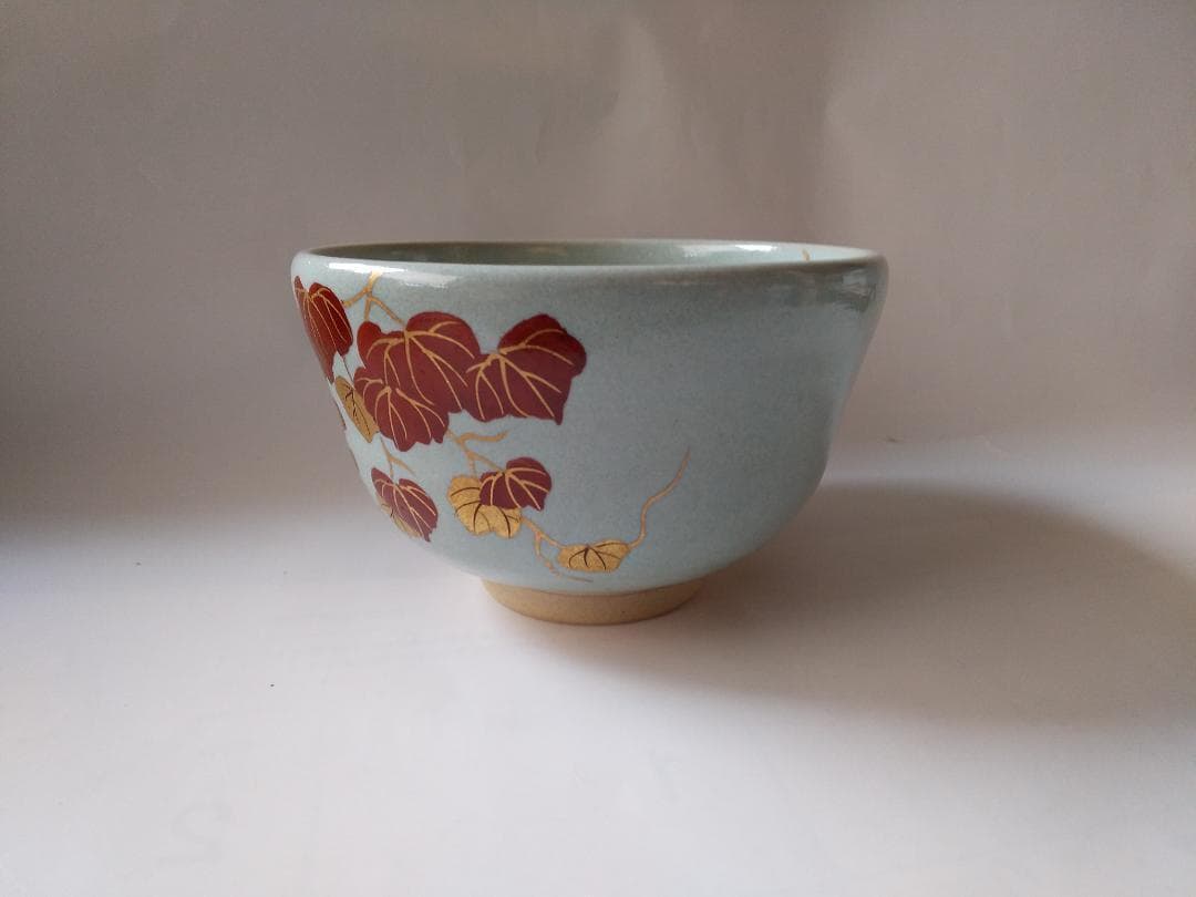 橋本紫雲 平安紫雲 色絵 失透釉 蔦ニ百舌文 茶碗 共箱 共布 茶道具 新品