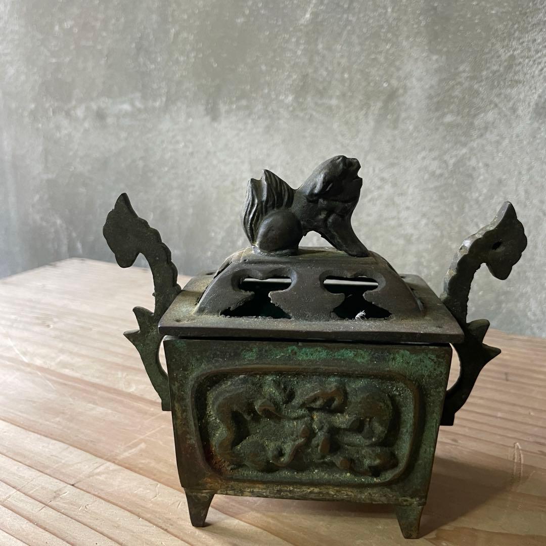 香炉【m193 お香　骨董　大明宣徳年製　仏具　ヨガ　スピリチュアル　獅子　龍】