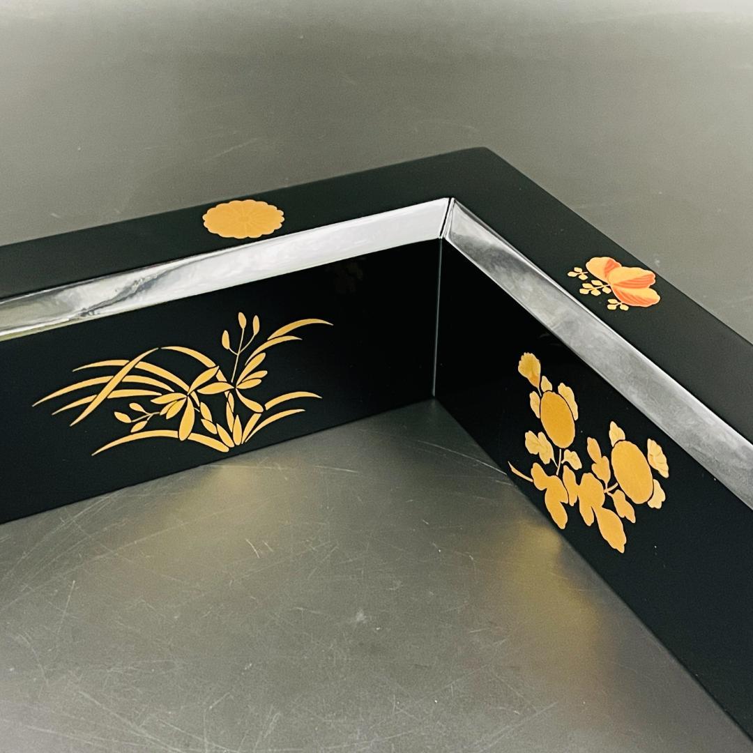 【未使用保管品】高台寺蒔絵 四君子文 黒塗 炉縁 茶道具 箱付き