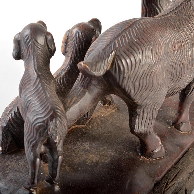 中国　玉石彫刻　羊親子　唐木台付　C　R5763