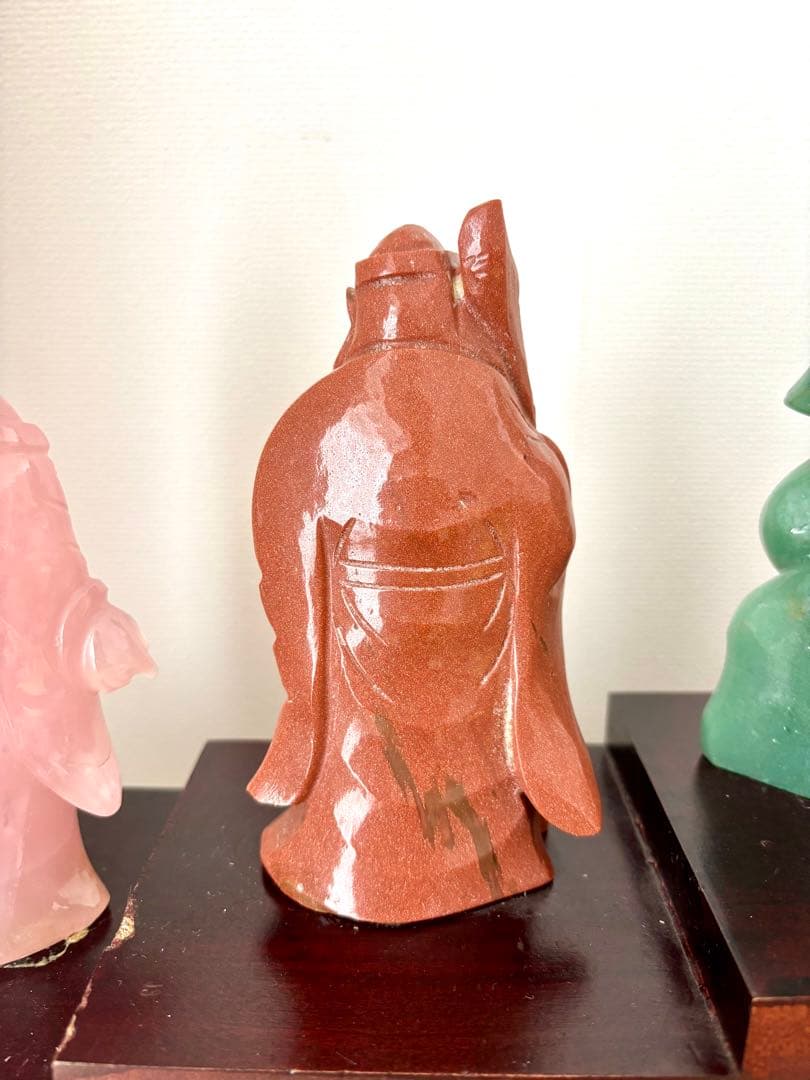 #七福神 天然石彫刻像 7体セット 木製台付き