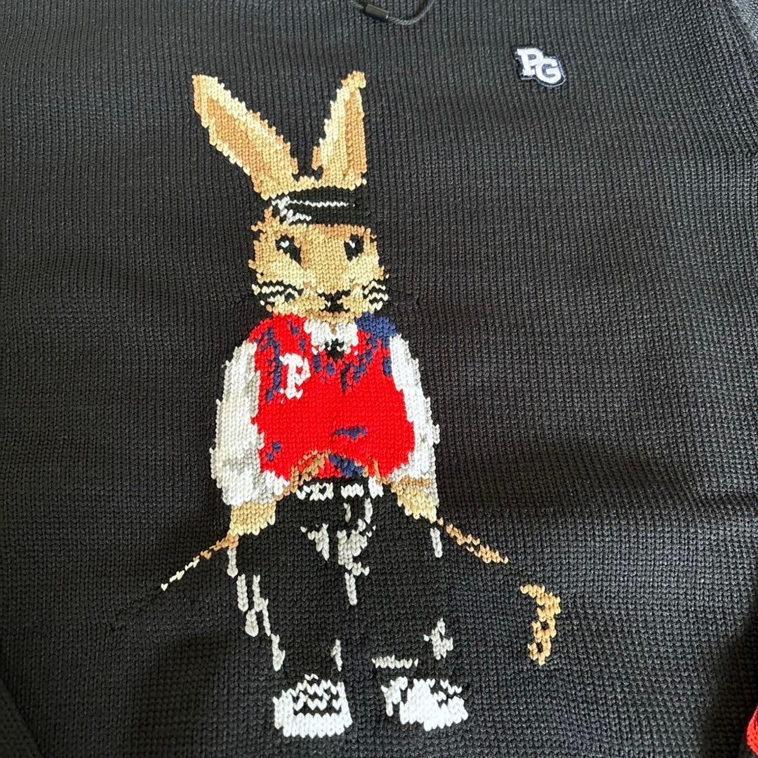 パーリーゲイツ天竺+手横インターシャGOLFウサギ柄セーター濃紺サイズ4