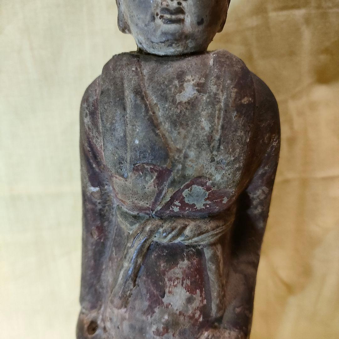 加彩人物俑　侍者　中国古陶　古玩