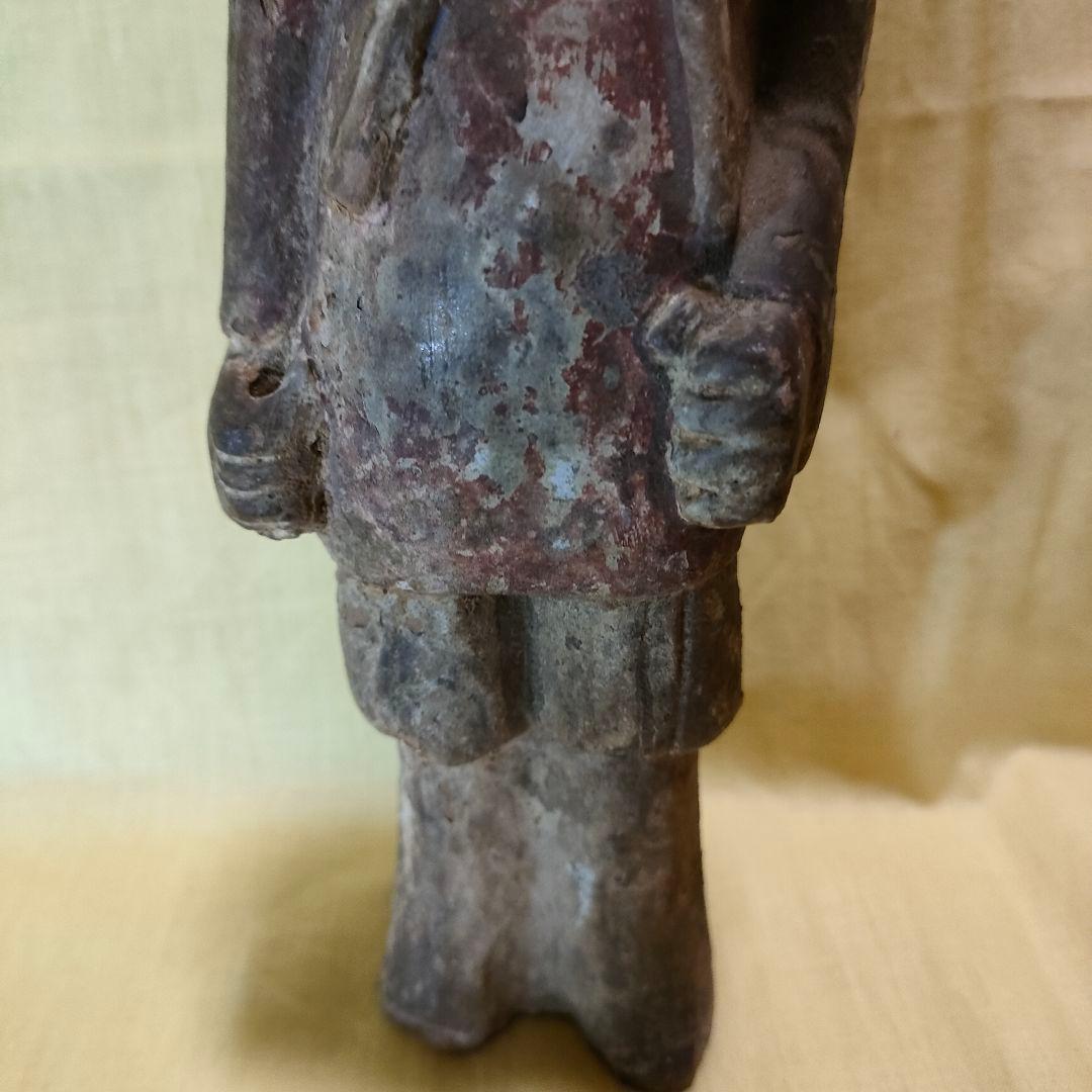 加彩人物俑　侍者　中国古陶　古玩