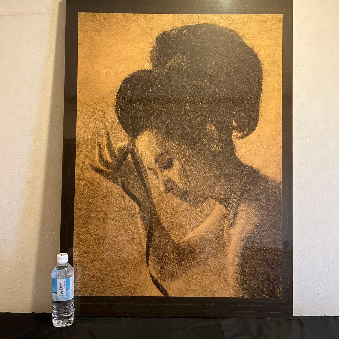 鉛筆画 肖像画　大判木製パネル　 横 730cm ×縦1030cm【B1】