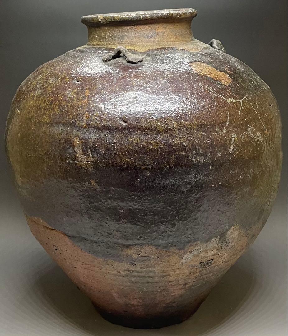 大壺　37cm 　古信楽焼　三耳壺　江戸時代　T.c543