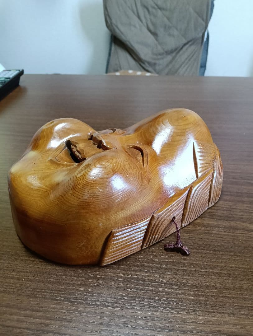 骨董　木製面　おかめ 　縁起物　手掘り　木彫り　壁掛け　お面