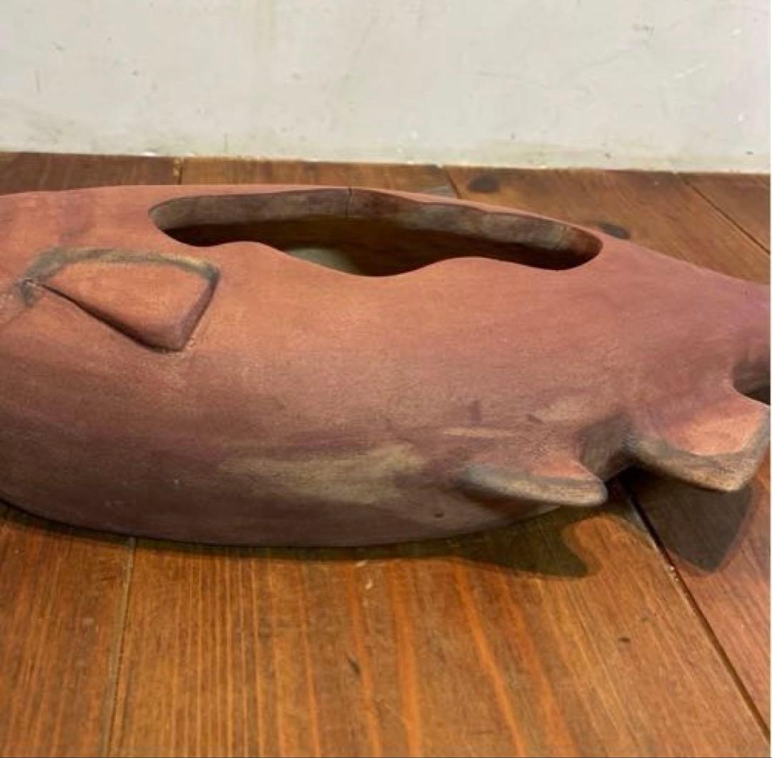 美品　陶芸　焼物　魚　花器　陶器　花瓶　オブジェ　重厚感ある　花入