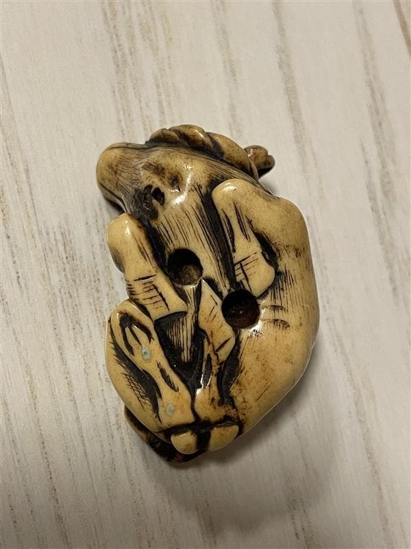 シ*ジ様 牛彫刻　極上根付　天然素材　希少　アンティーク　骨董品