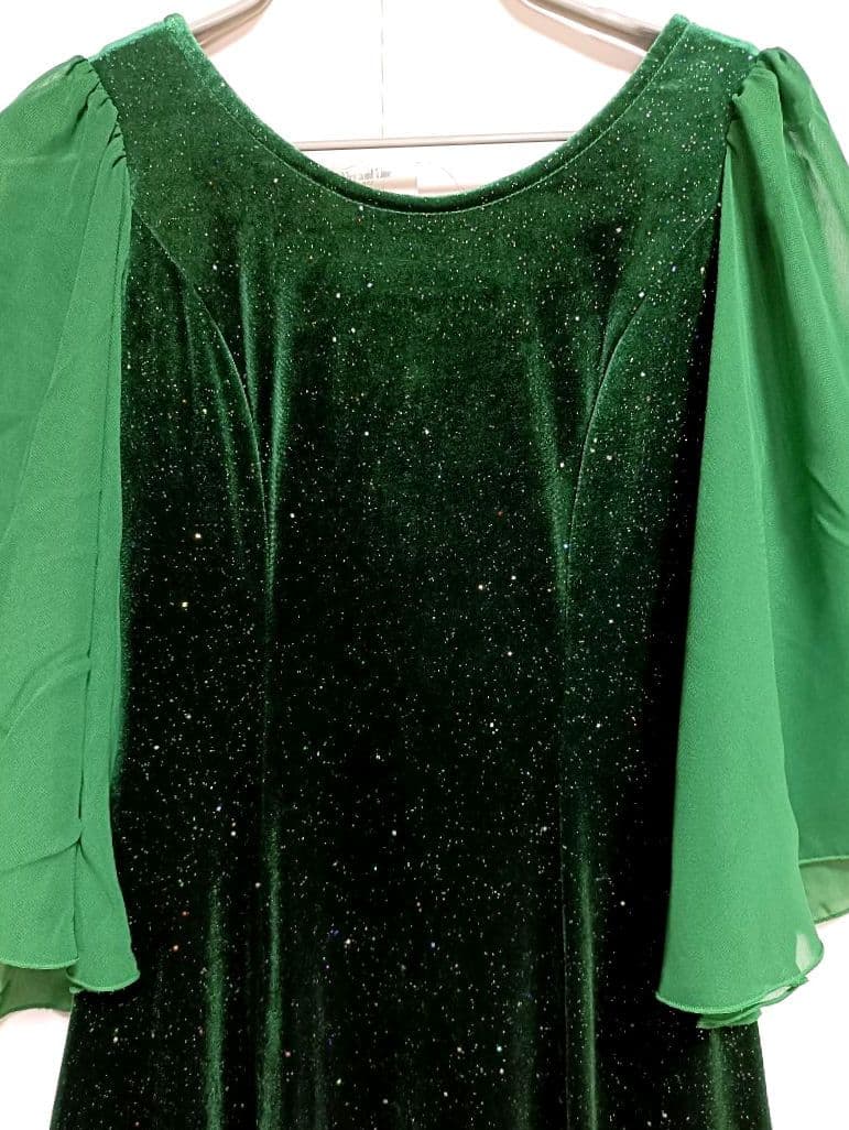 ☆新品未使用☆MMJ　フラドレス　XS-Sサイズ　ベロア　ラメ入　濃いグリーン