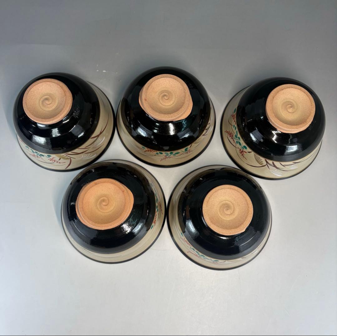 【中古品】森岡嘉祥造　秋草絵茶碗五客（共箱）