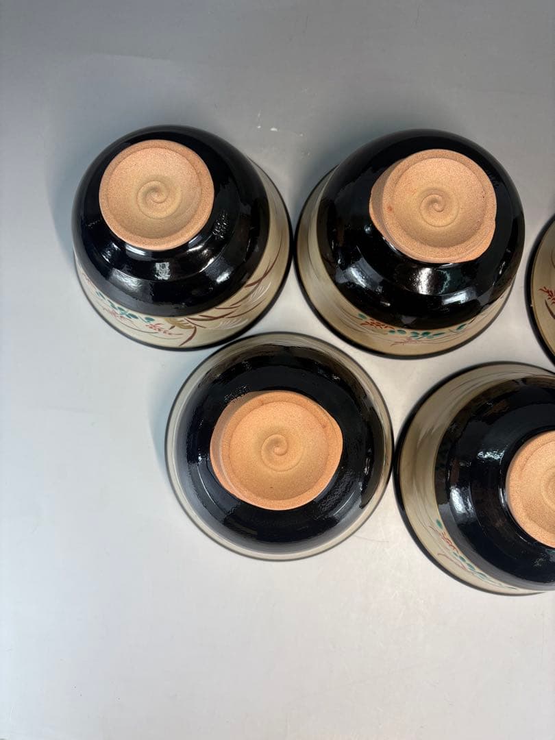 【中古品】森岡嘉祥造　秋草絵茶碗五客（共箱）