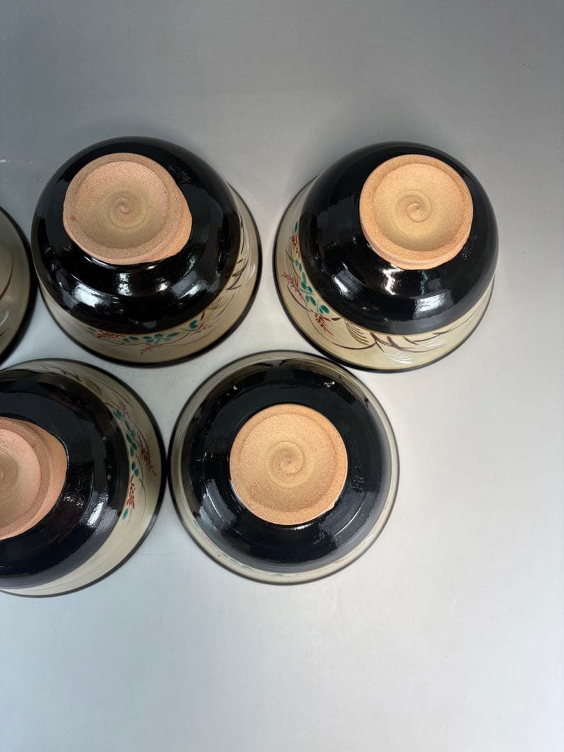 【中古品】森岡嘉祥造　秋草絵茶碗五客（共箱）