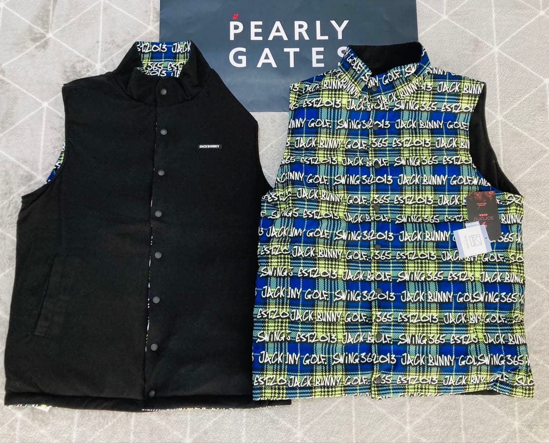 新品 パーリーゲイツ ジャックバニー リバーシブル中綿ベスト(4)M/ライム