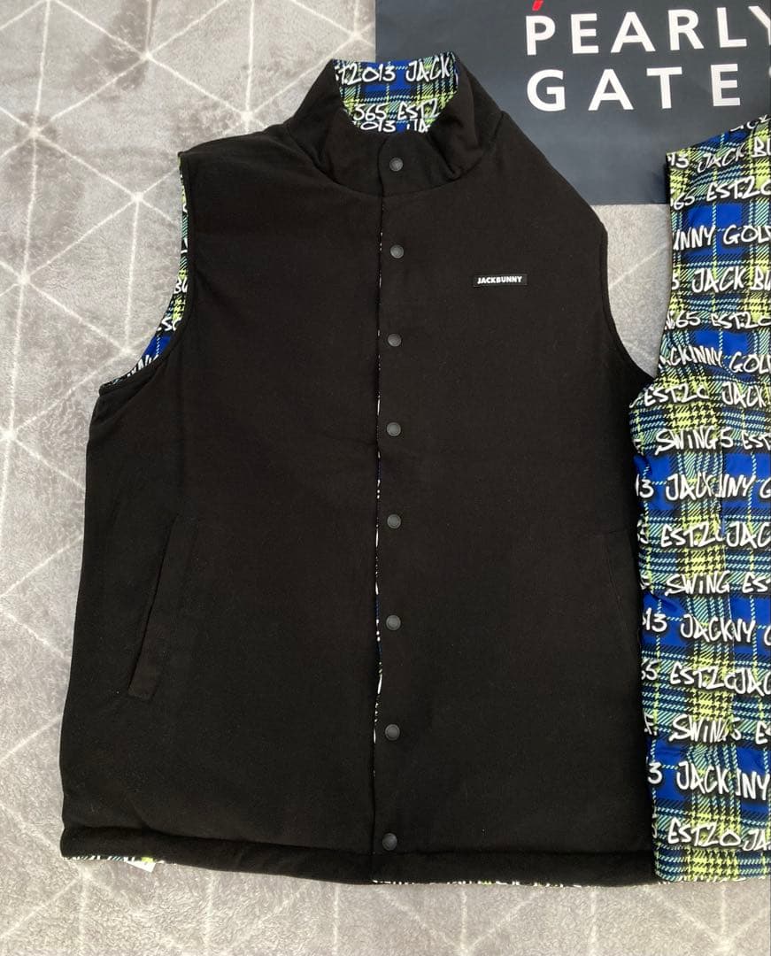 新品 パーリーゲイツ ジャックバニー リバーシブル中綿ベスト(4)M/ライム