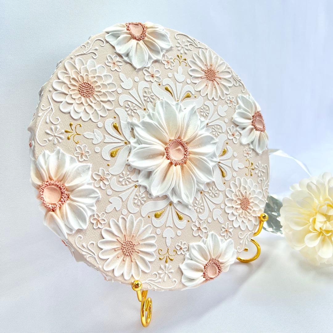 melia テクスチャーアート　花の絵　絵画　インテリアアート　花　立体　絵