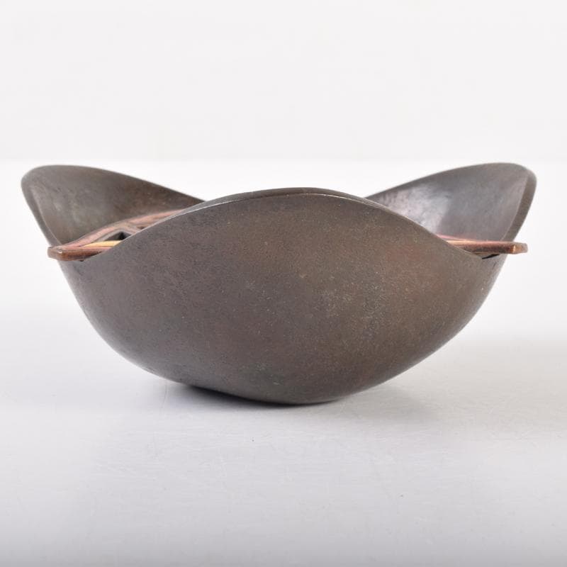 西村純一作　青銅　七宝飾り　灰落　灰皿　共箱　N　6968