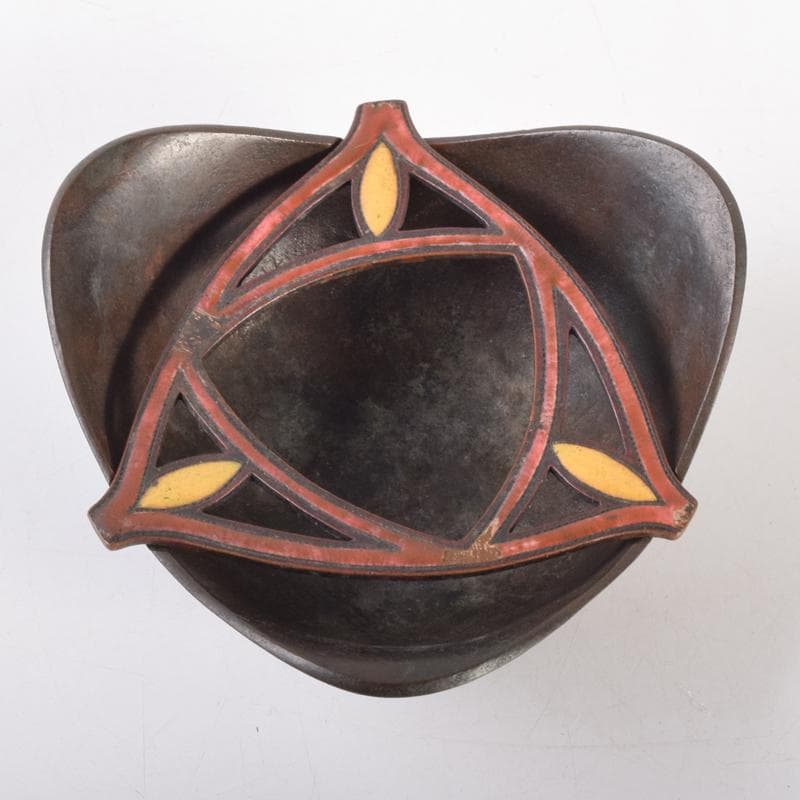 西村純一作　青銅　七宝飾り　灰落　灰皿　共箱　N　6968