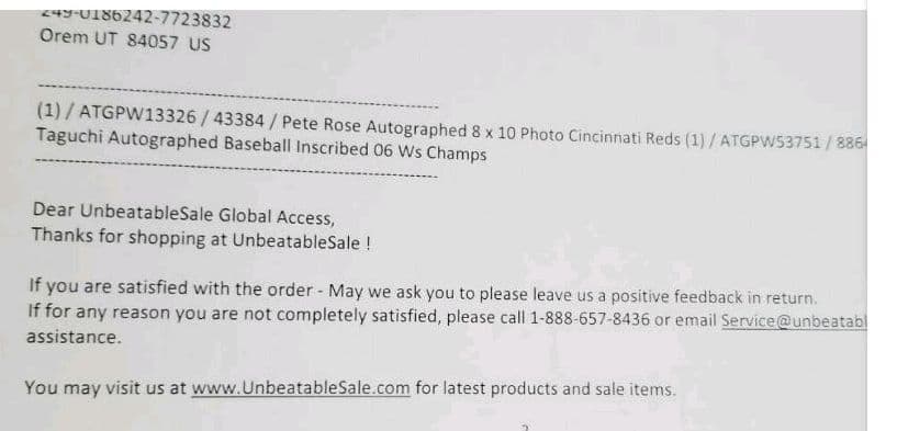 ピート・ローズ選手、直筆サイン入り、フォトグラフ、証明書付き。