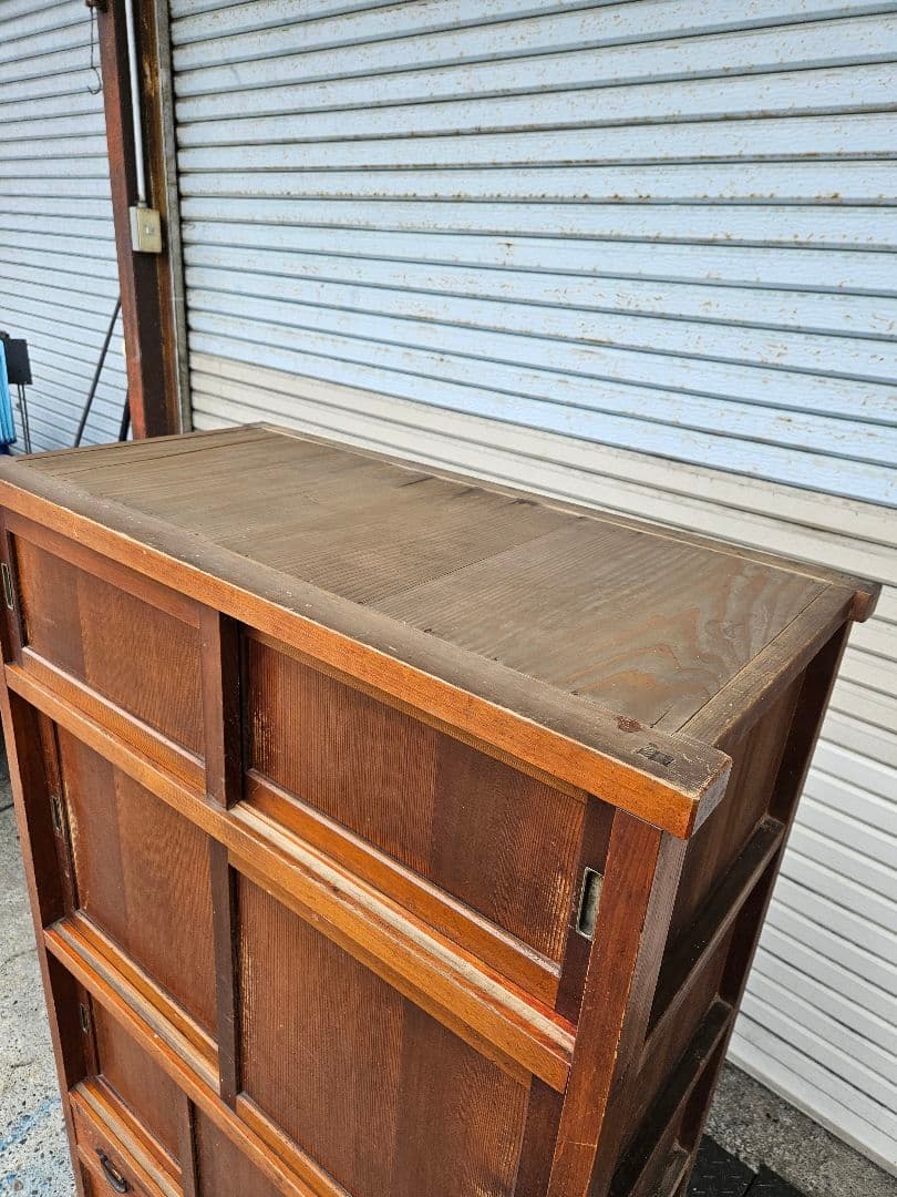 日本のアンティーク 古い水屋箪笥 無垢材 木製 茶箪笥 食器棚 古家具