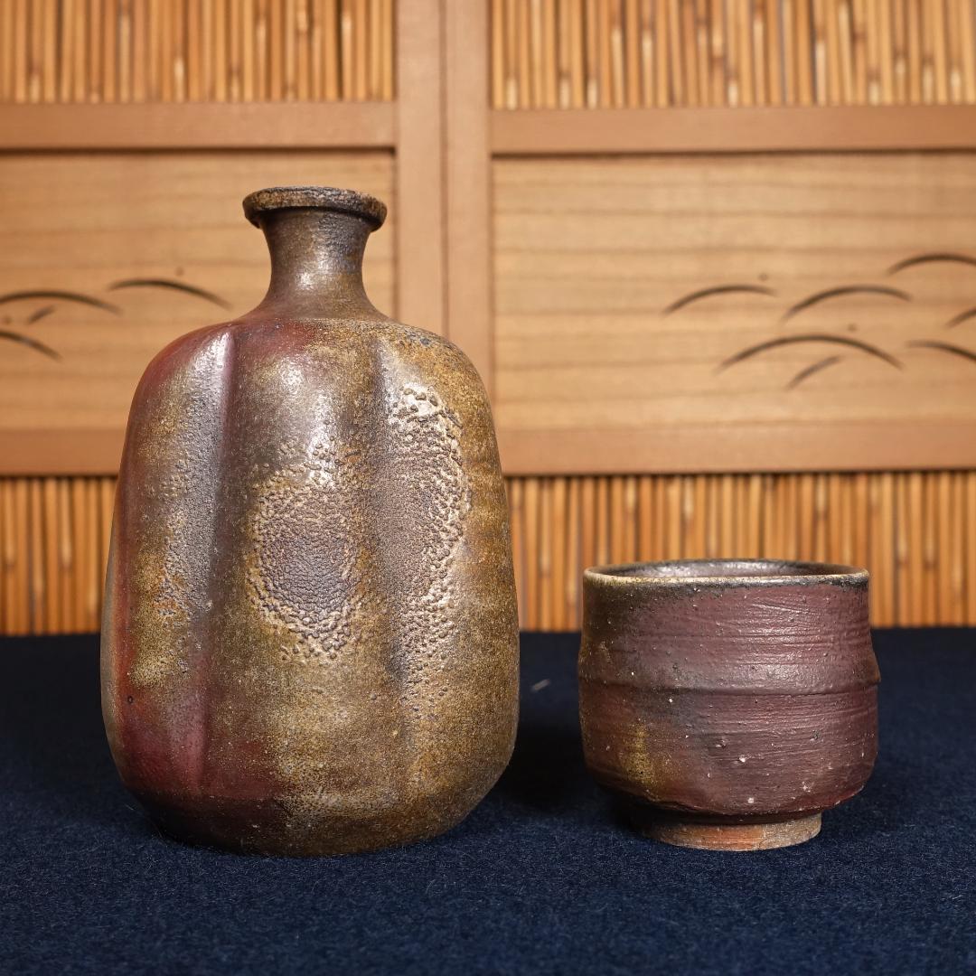 人間国宝 山本陶秀 長男 山本雄一 備前徳利酒呑 共箱