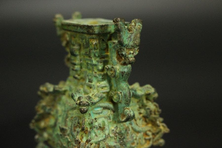 中国美術 青銅 豆 蓋瓶 高9.6cm(HA521)