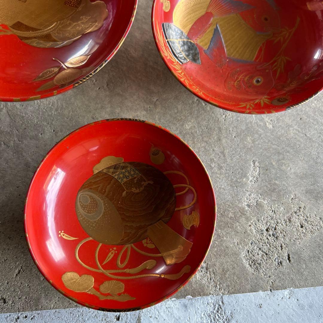 朱塗　三つ組　輪島塗　蒔絵