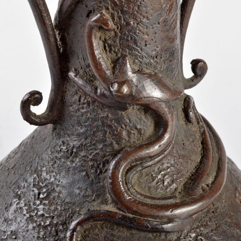 中国　古銅宣徳銅　龍波文　双耳瓶　D　R4706