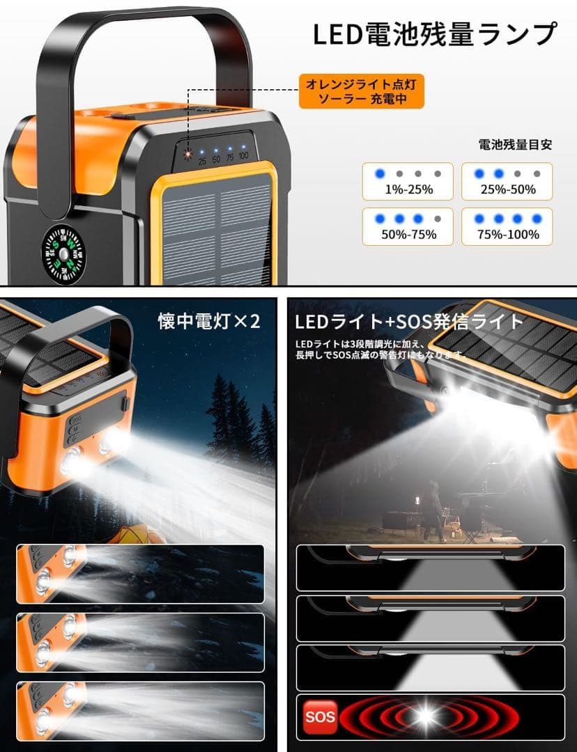 80000mAh　大容量　ソーラーモバイルバッテリー　災害対策　同時充電