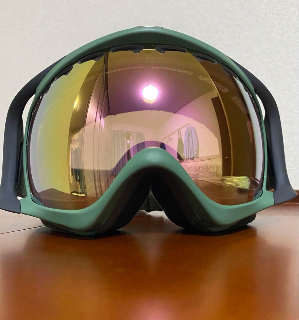 スノーボード オークリーゴーグル クローバーグリーン系 ミラーレンズ希少